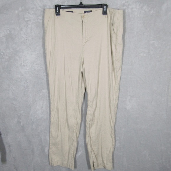 NYDJ Marilyn Straight Leg Women's Pants Size 14 Beige Linen Blend Trousers - Picture 1 of 14